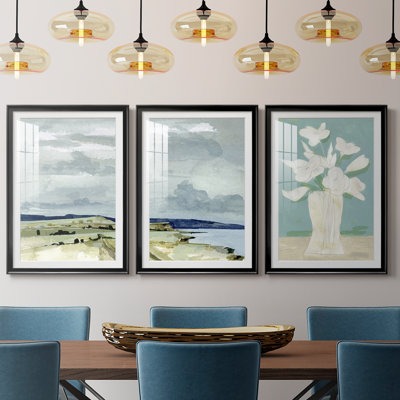 Coastal Blues Watercolor II - reproduction sur mesure encadrée de qualité supérieure - 3 pièces