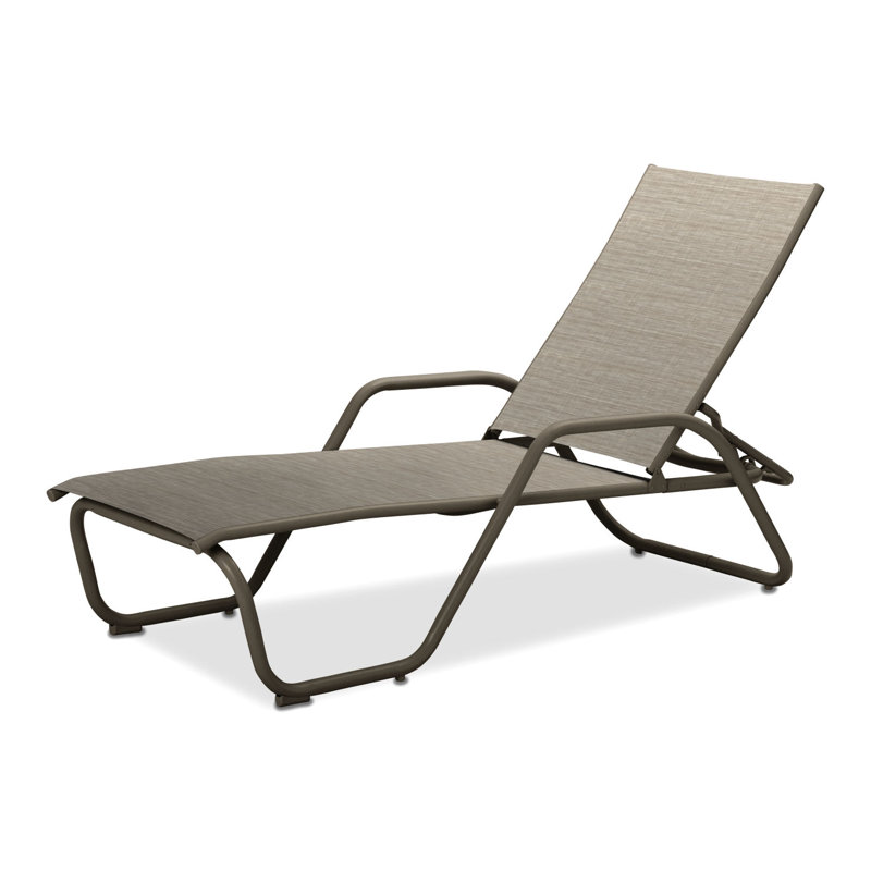 Outdoor Rust-Resistant Metal Chaise Lounge, Bristol Taupe Sunbrella®, Textured Beachwood