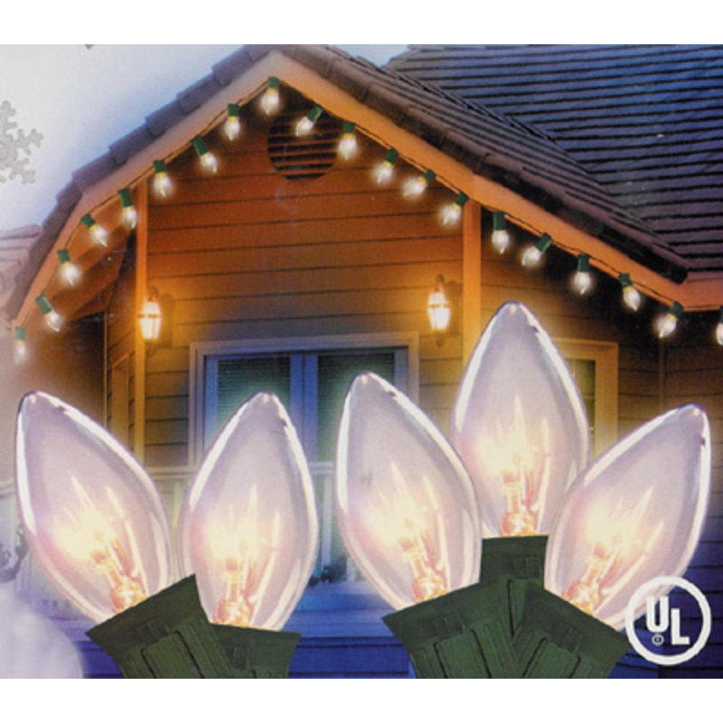 25-Count Transparent C9 Christmas String Light Set, Clear/Green