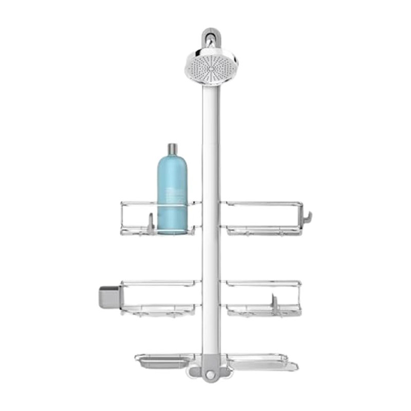 Serviteur de douche réglable XL avec cou extensible, organisateur en acier inoxydable et aluminium anodisé pour accessoires de salle de bain modernes, compatible avec pomme de douche à main, antirouille