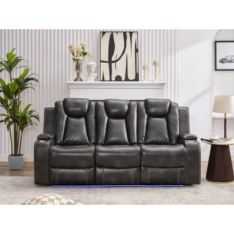81.5'' Power Reclining Sofa Couch with Wireless Charger and LED Lights, Gray