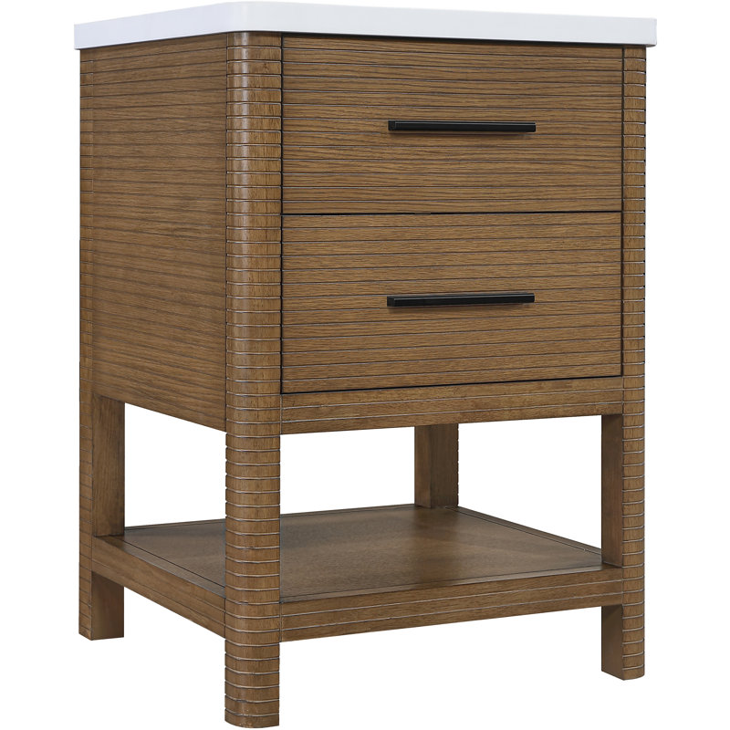 Meuble-lavabo de 24 po en pierre d'ingénierie et en bois massif Oakwell, Brown, 24"