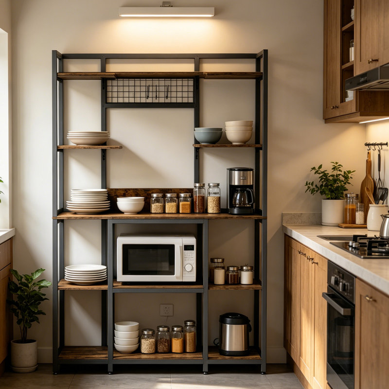 Afet 120cm W Metal Standard Baker's Rack with Wooden Shelves