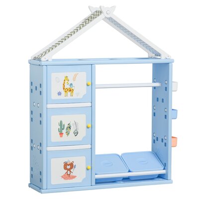 Kids Toy Organizer And Storage Book Shelf With Shelf, Storage Cabinet, Hanger, Storage Box, And Storage Basket, Blue -  Zoomie Kids, 205460F5B6F1434A9FE8B47CE853D54C