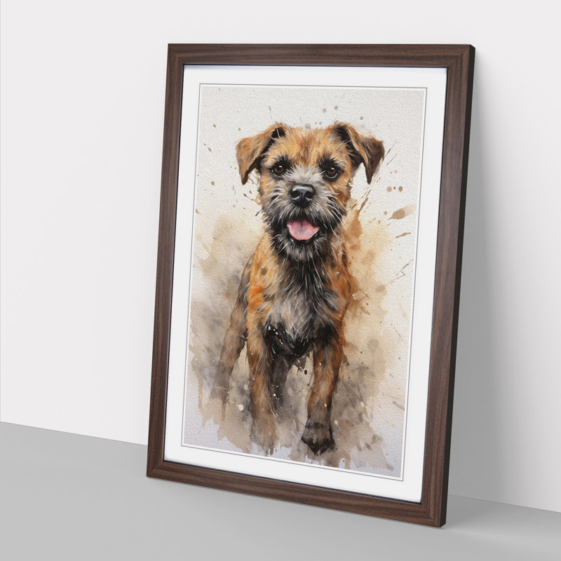 Border Terrier Action Painting - Single Picture Frame Print on Wood, Walnut Framed, 34cm H x 25cm W x 2cm D