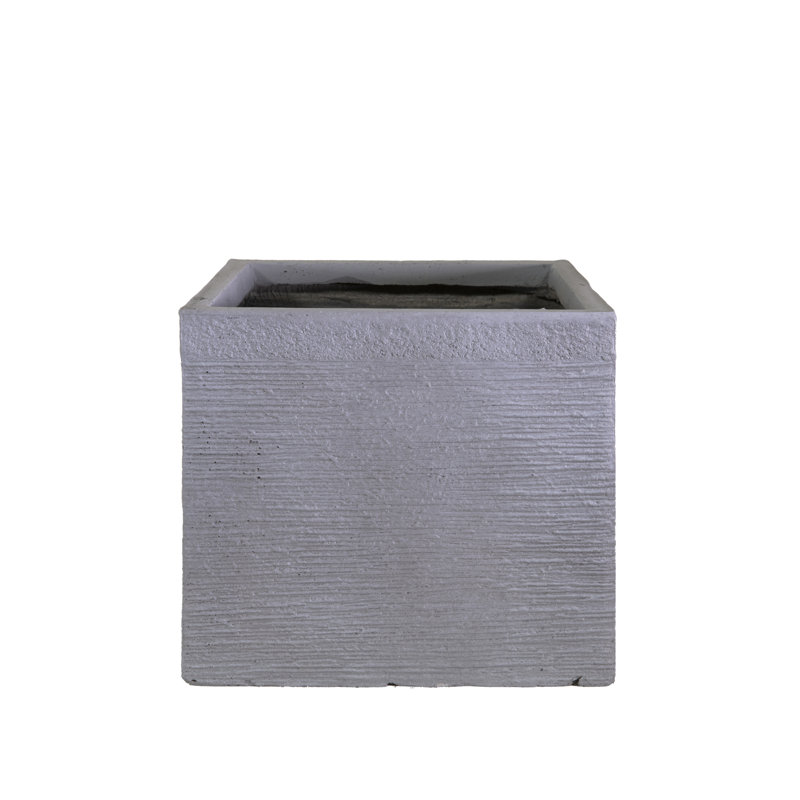 HORTICO Ribbed Light Concrete Square Planter, 22cm H x 24cm W x 24cm D, Stone Grey