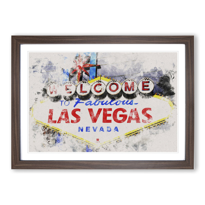 Las Vegas Sign Vol.2 - Picture Frame Graphic Art, 36cm H x 48cm W x 2cm D, Walnut Framed