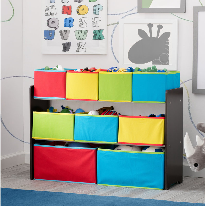 Système d'organisation de jouets avec bacs, Chocolat noir / primaire