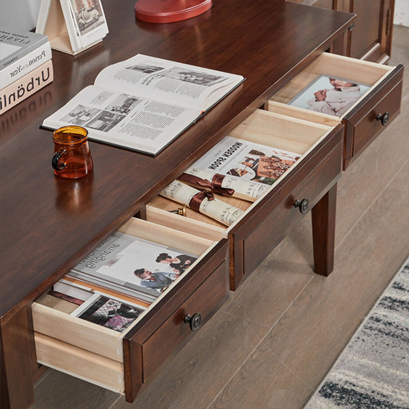 Bureau rectangulaire à 3 tiroirs en bois massif brun noisette, H 29,53 po x l 47,24 po x P 25,59 po, Brun noyer