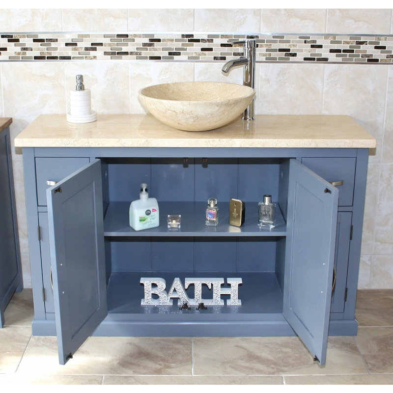 Cusco 1230mm Single Bathroom Vanity with Vessel Stone Basin, Cream Marble