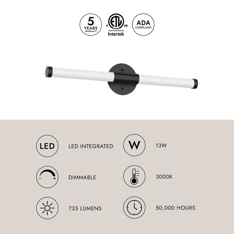 Akari 1 - Light LED Bath Bar, Brushed Nickel, 1.5" H x 35.5" W x 2.25" D