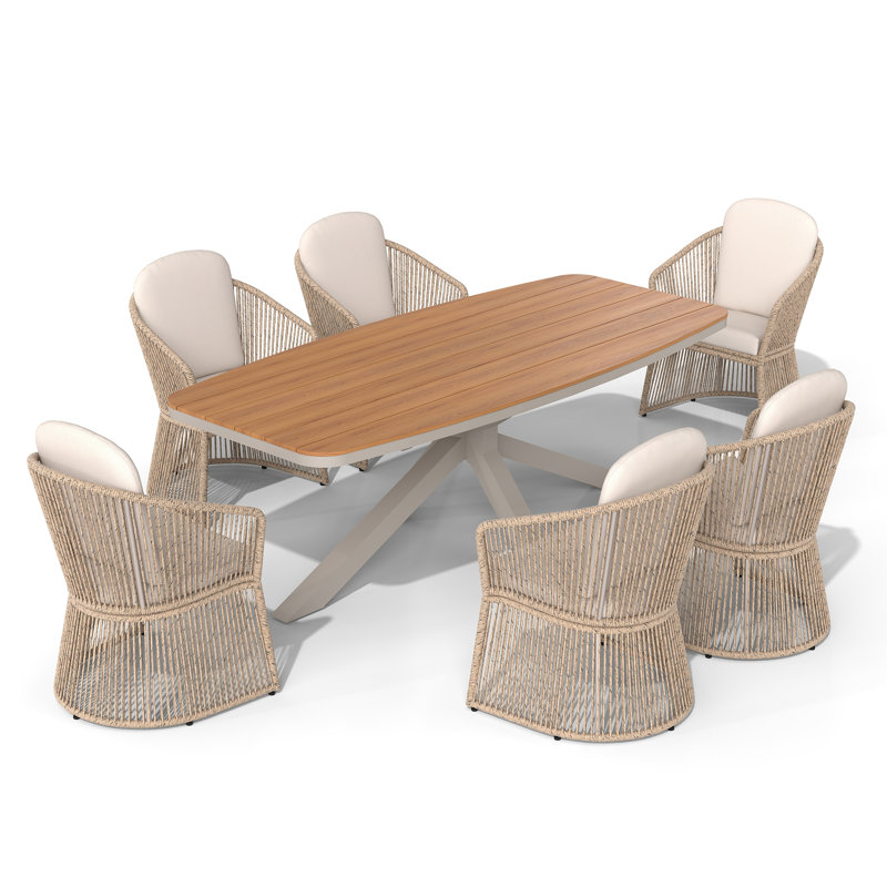 Outdoor 6-person Dining Set With Cushions, Beige, Beige/Brown