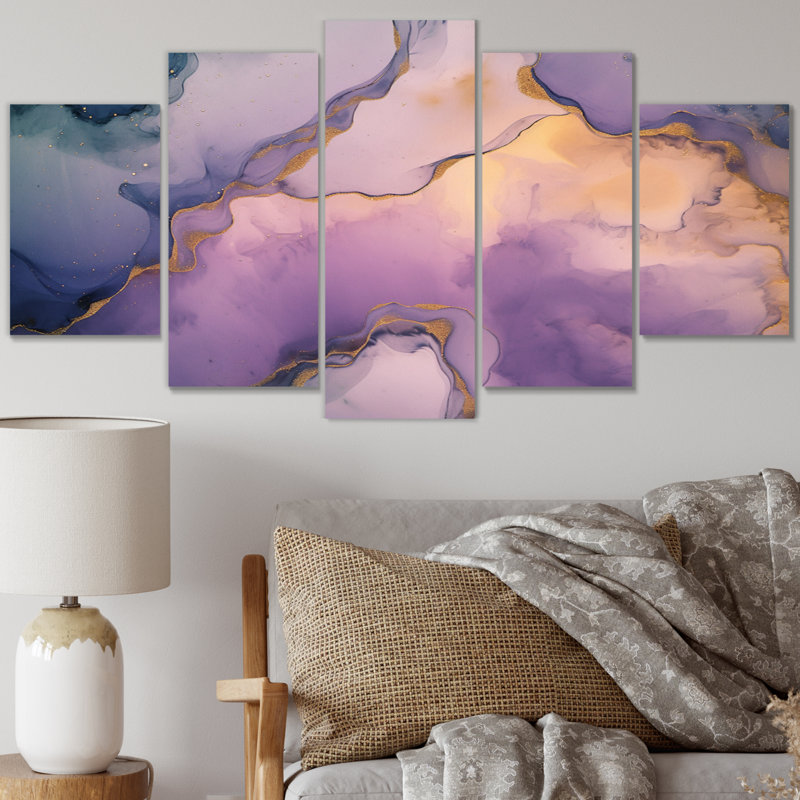 Nuage d'encre mauve et gris VI - Fractals, impression sur toile - 5 panneaux