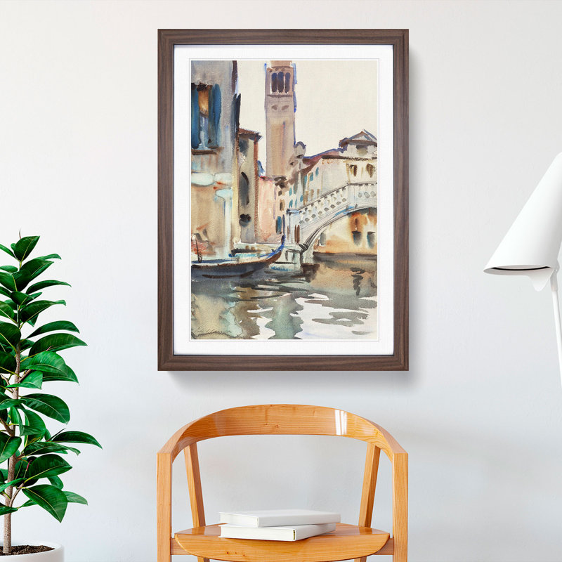 Bridge in Venice by John Singer Sargent - Picture Frame Painting, Walnut, 36cm H x 27cm W x 2cm D