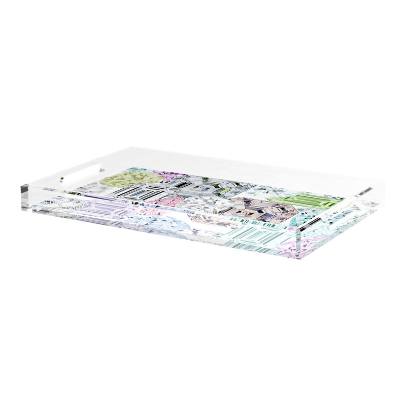 Rocks On Acrylic Rectangle Decorative Tray, 22.5"W x 14.5"D x 2"H, White