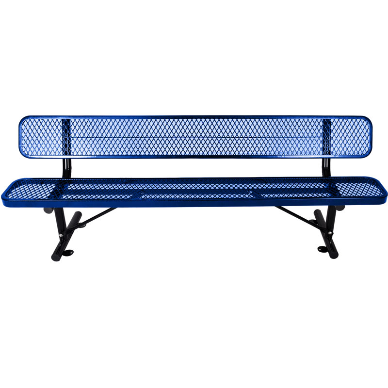 8 pi Banc d'extérieur en acier avec banc de 8 pi avec revêtement bleu thermolaqué, robuste et pour terrasse, Bleu