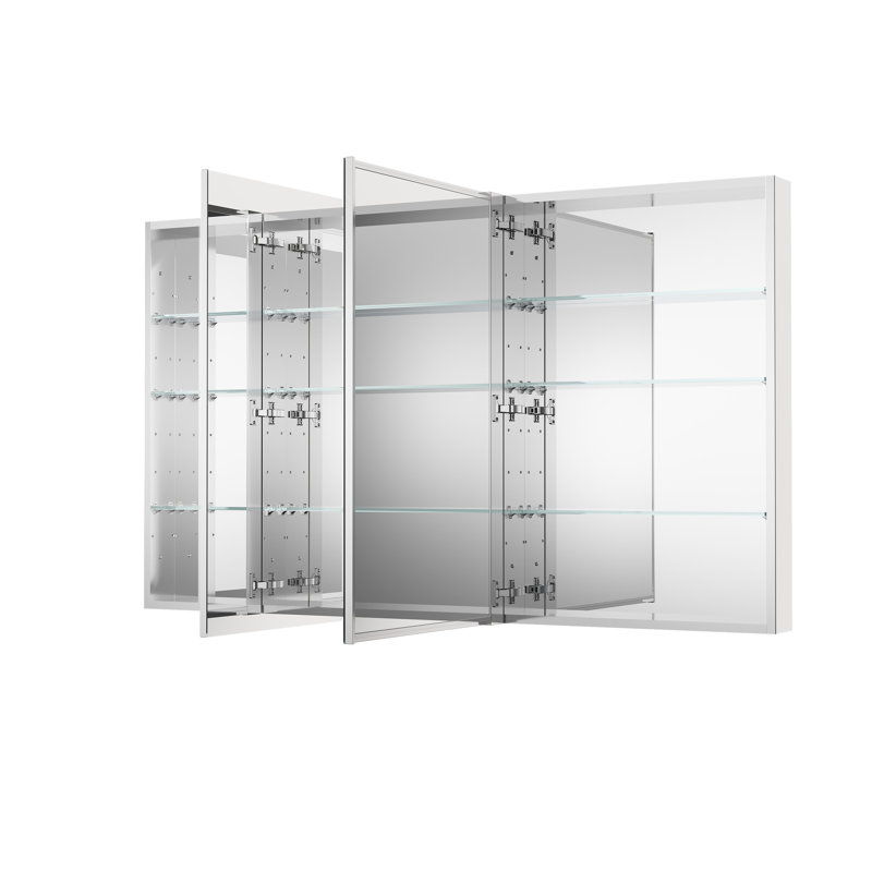 Armoire à pharmacie encastrée ou murale en aluminium pour salle de bain, 60 po L x 36 po H, avec étagères en verre ajustables