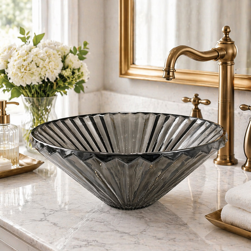 Lavabo vasque en verre 20 po Diamond Brilliance Premium, Gris foncé