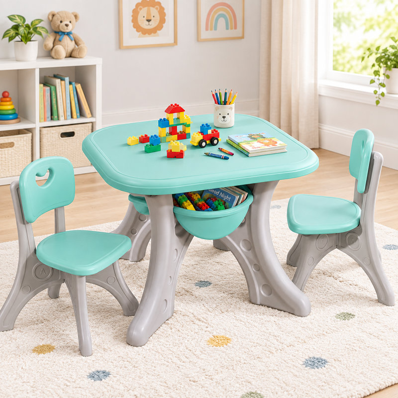 Ensemble de table pour enfants et 2 chaises avec rangement pour jouets, station d'activité pour salle de jeux
