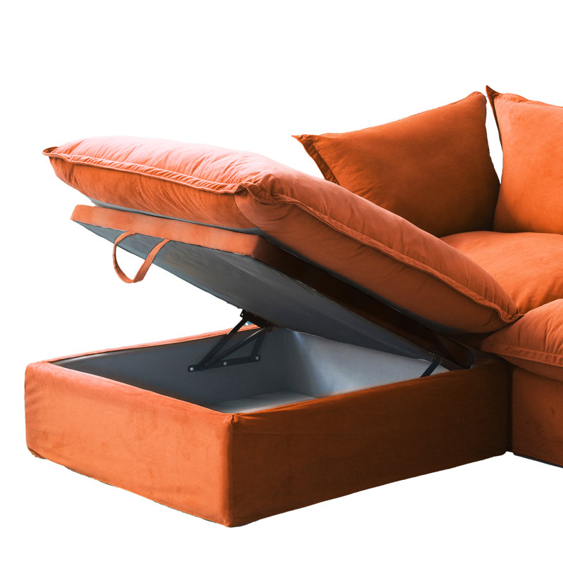 Fairford 6-Piece Upholstered Modern Corduroy Fabric Sectional Sofa With Ottoman, Orange Velvet