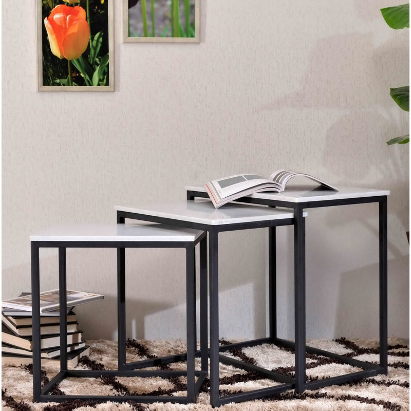 Isberga Marble Top Metal 3-Tier Nesting Tables
