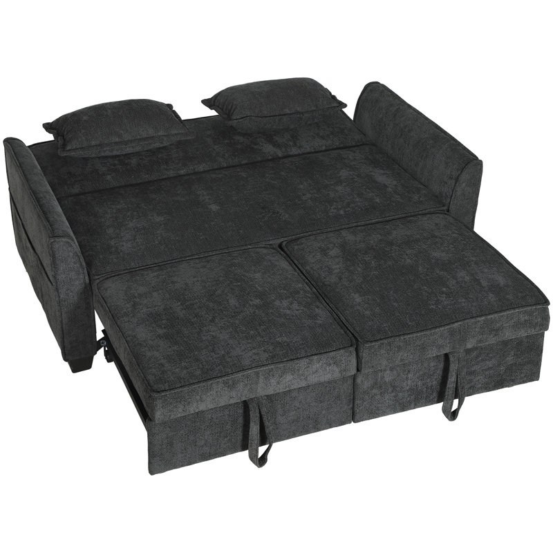 4-in-1 Convertible L-Shaped Sofa Bed, Dual Pull-Out Double Sleeper 186x142cm Black Chenille