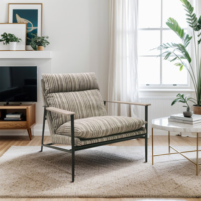 Rosmaria Upholstered Accent Chair with Metal Frame & Solid Wood Armrests