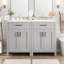 Meuble-lavabo moderne de 48 po comprenant un lavabo en céramique, une structure en bois massif et une tablette réglable en forme de U pour un lit double Essentials avec double lavabo, fonction silencieuse à fermeture en douceur, articles de toilette à tiroir rabattable-1239241882