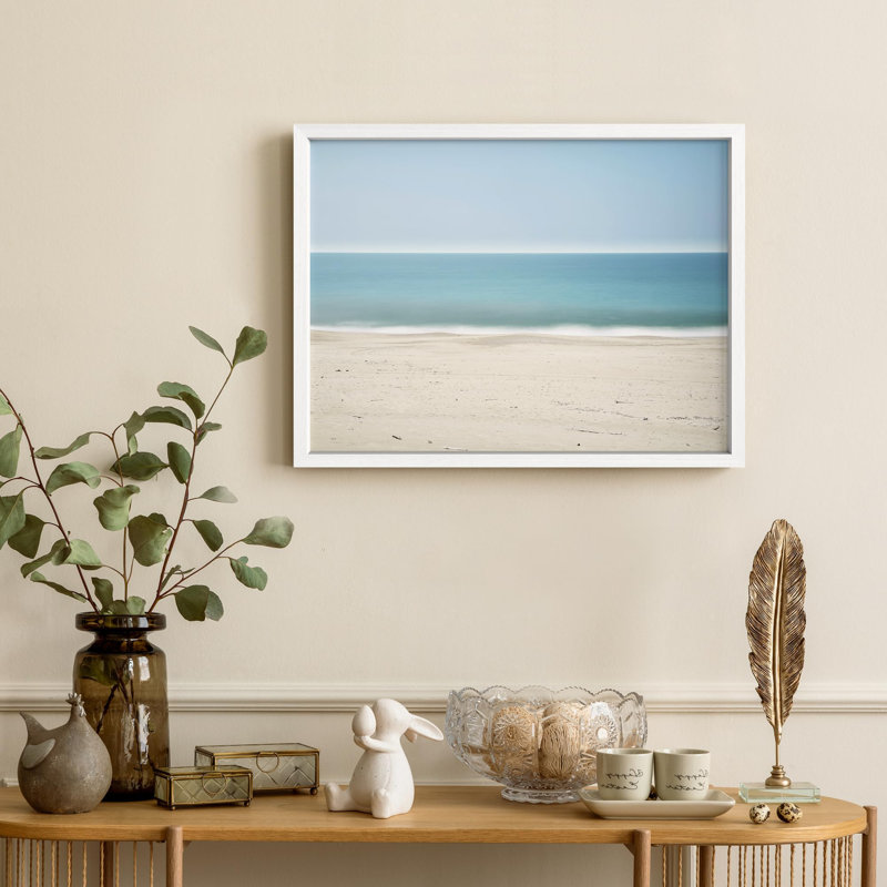 Petite plage colorée, mer et horizon, bord de mer, Illustration moderne, petit décor, œuvre d'art moderne, Blanc