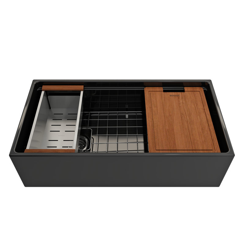 Évier de cuisine de ferme 30 po avec accessoires L 30 po x l 19 po, Noir