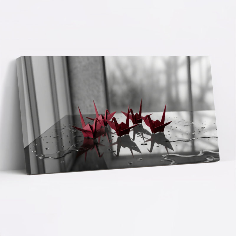 «Red Origami», ensemble de 1 reproduction d'art sur toile, L 32 po x H 16 po, Toile tendue