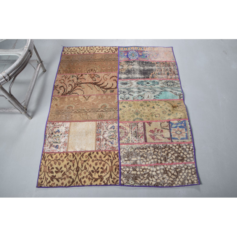 Petit tapis patchwork turc rétro idéal pour l'entrée de bureau et la décoration intérieure 9219