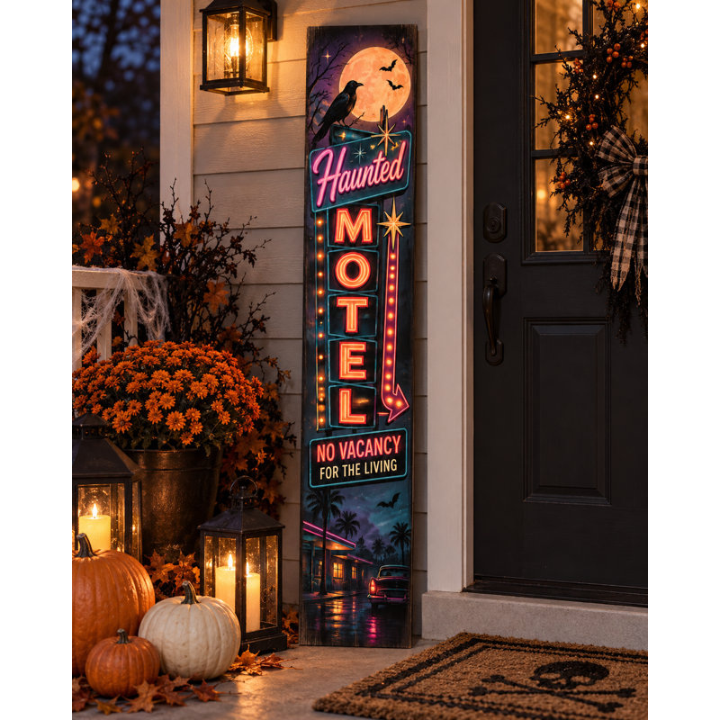 Planche d'appui sur le porche d'un motel hanté pour l'Halloween, 3 pi