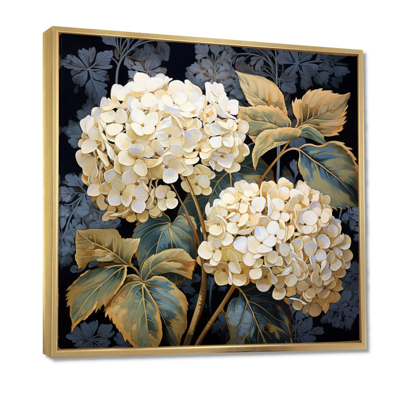 Illustration rétro de fleur d'hortensia blanc - art mural hortensia, Cadre flottant doré, bois massif, H 30 po x l 30 po