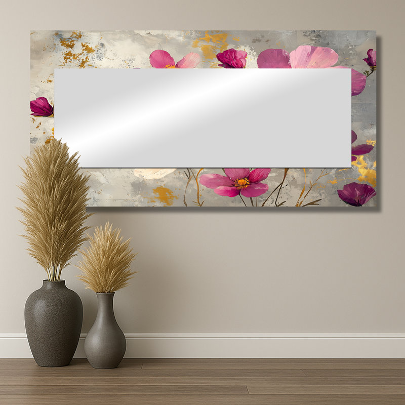 Fleurs sauvages et bouquet de coquelicots lavande - art mural miroir coquelicot - imprimé sur métal, 28 po x 55 po