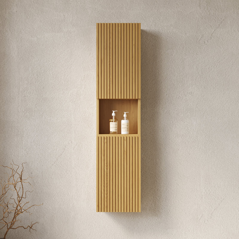 MITCH 59" Tall Bathroom Wall Mounted Cabinet, Golden Oak