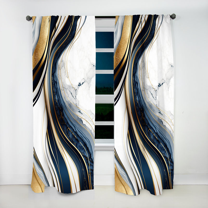 Abstrait géométrique vagues bleues et dorées III - rideau en velours moderne - obscurcissant - 1 panneau, L 52 po x L 120 po