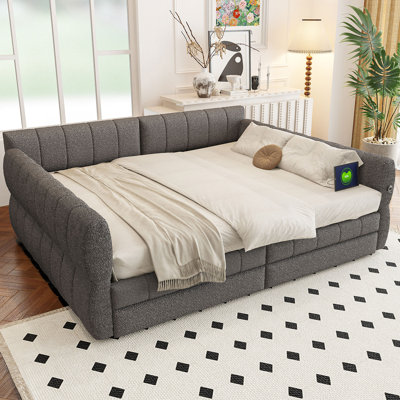 Queen Size Upholstered Platform Bed With USB And 2 Drawers by House of Hampton