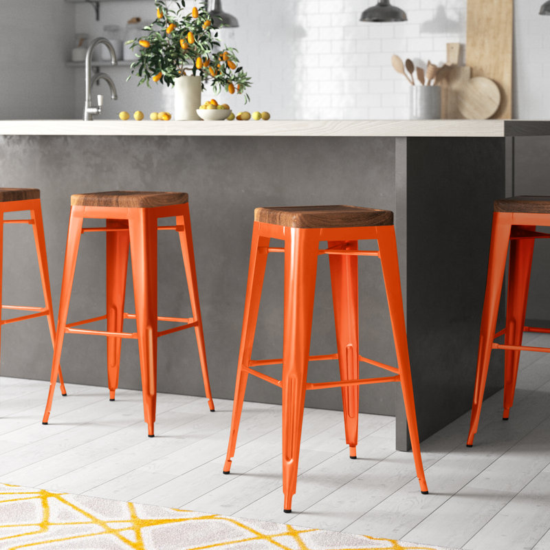 Nesbit Counter Stool with Metal Frame, Counter Stool (26" Seat Height), Brown Seat/ Gun Metal Frame
