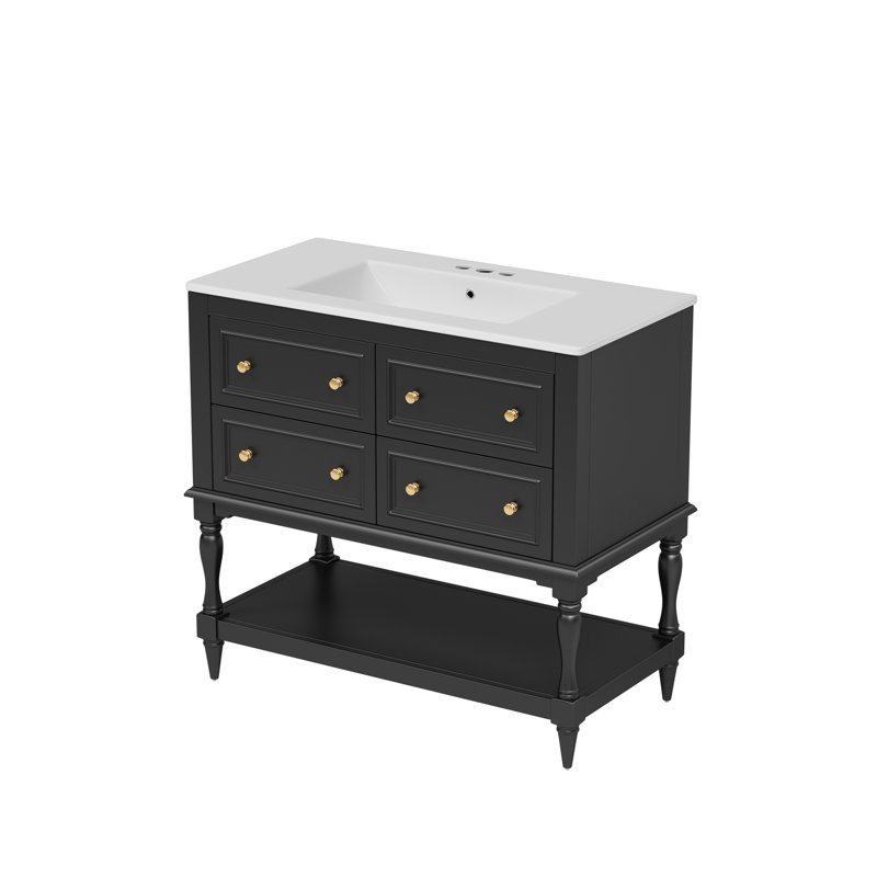36'' Single Bathroom Vanity With Ceramic Top, Black