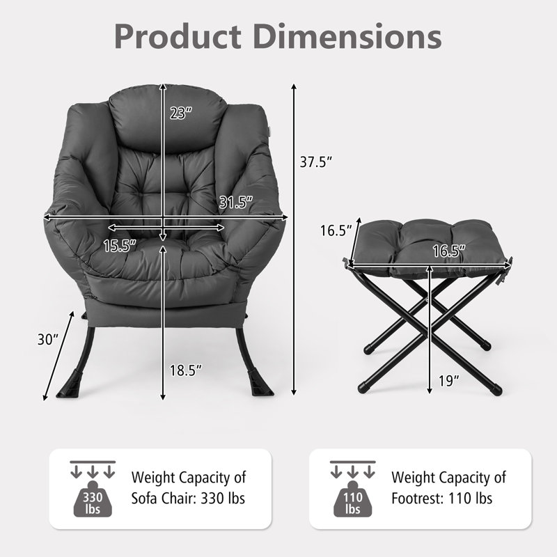 Mumtas Upholstered Armchair with Ottoman, Gray Polyester Blend