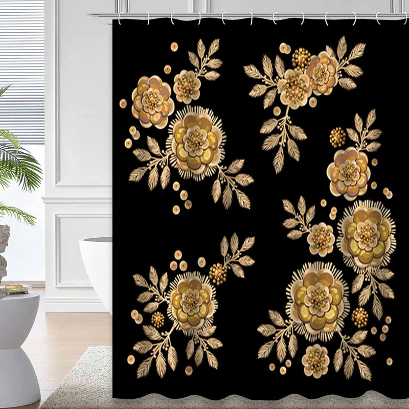 Rideau de douche imperméable Royal Floral Baroque Gold avec 12 crochets, L 72 po x l 84 po