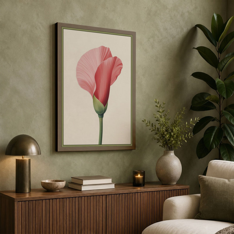 Pink Carnation Study Botanical - Wrapped Canvas, 24x16 - 61.0 x 40.6 cm, Terracotta Border