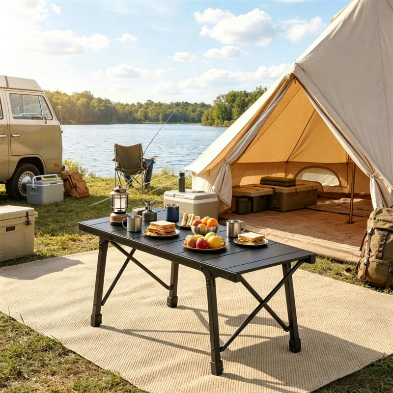 Table de camping robuste, table pliable, table portable avec deux hauteurs réglables