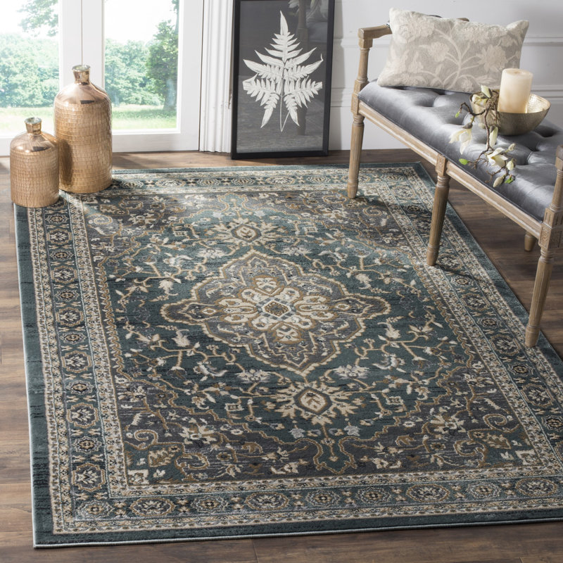 Tapis performance oriental Klose, Rectangle 10 pi x 14 pi, Teal/Gray
