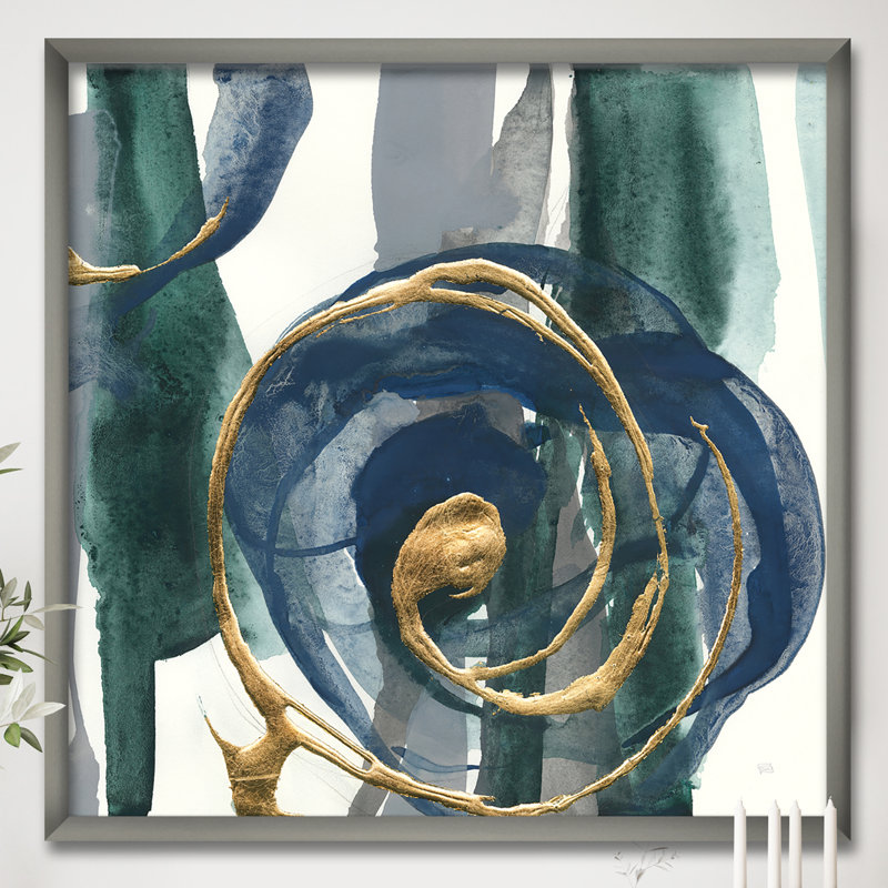 «Mettalic Indigo and Gold I», reproduction d'art sur toile, H 30 po x l 30 po x P 1 po, Cadre argenté