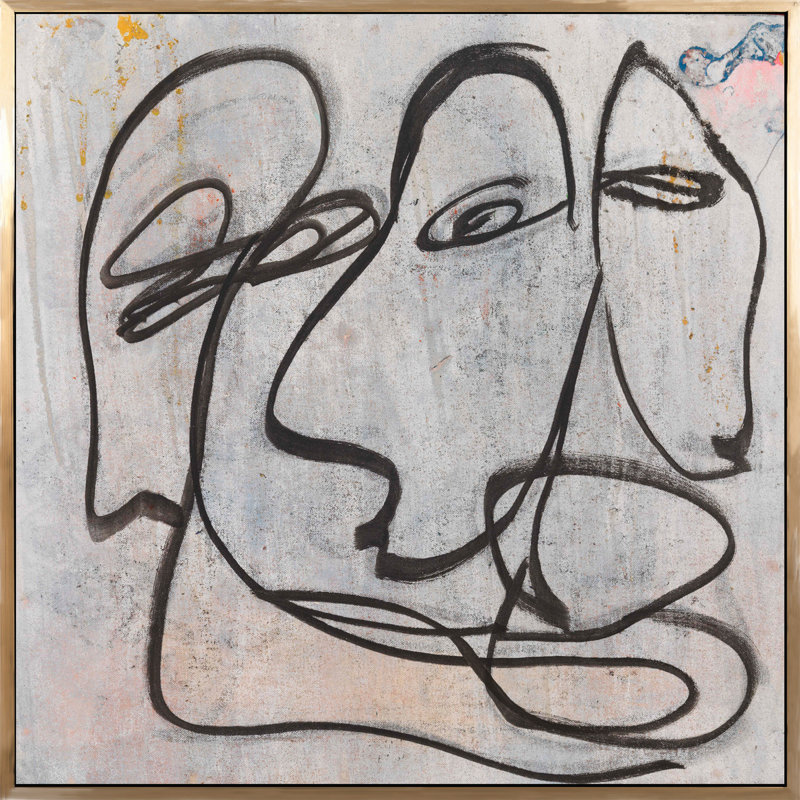 Faces Of Life III Painting, 24" H x 24" W, Gold Framed