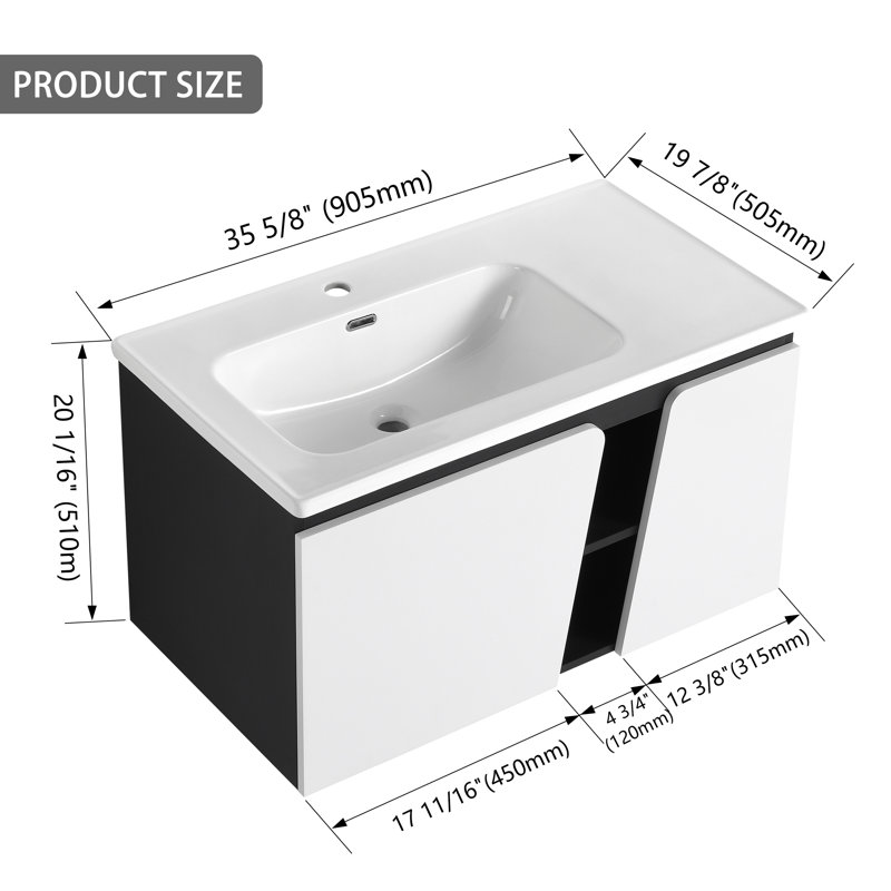 Jayneen 36 " W Free Standing Wall Mounted Single Double Single Vanity Bathroom Vanity With Ceramic Top