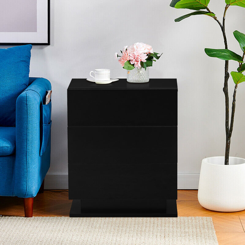 Ashaiya 50cm W Manufactured Wood Bedside Table, Black