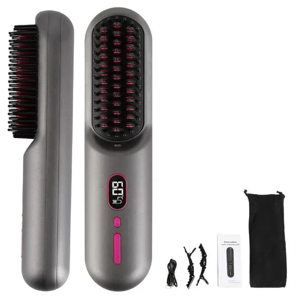 Mini-peigne à cheveux sans fil avec lisseur à ionisation négative sans fil avec 12 niveaux de chauffage